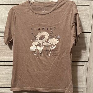 SHEIN Brown Floral Short Sleeve Tee